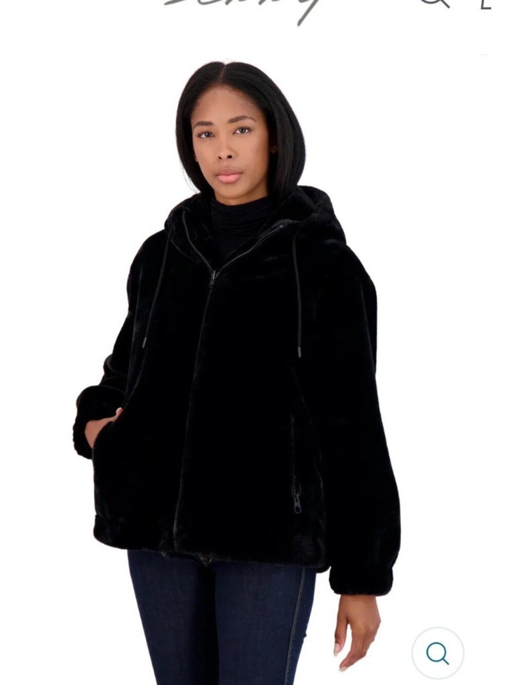 Sebby Women's Black Hooded Faux Fur Bomber Jacket/ Coat Reversible Sz M New